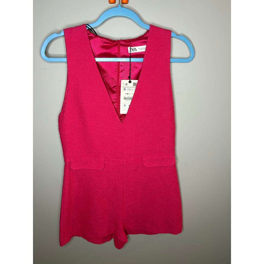NEW Zara Hot Pink Tweed Romper Size Small